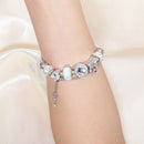 Rhinestone Cat's Eye Glass Bead Charm Bracelet - Heart Lock Pendant(20cm)-2
