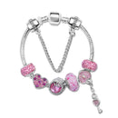 Rhinestone Heart & Bead Alloy Plated Bracelet with Happy Lock Pendant(21cm)-1