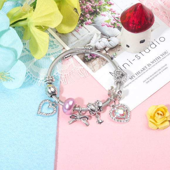 Cute Heart-shaped Beaded Bracelet with Rhinestones(20cm)