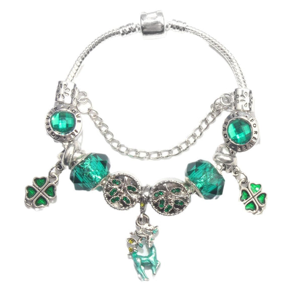 Colorful Cat Eye Glass Bead Clover Pendant Bracelet(18cm)