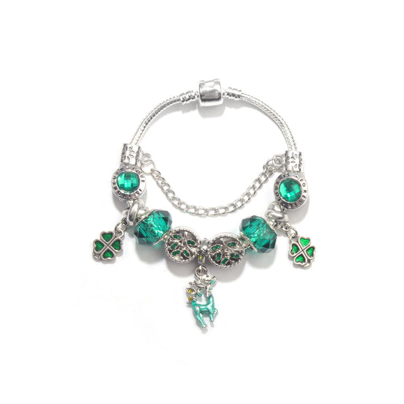 Colorful Cat Eye Glass Bead Clover Pendant Bracelet(19cm)