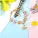Sweet Style Crystal Rhinestone Gold Star Moon Pendant Cute Pink Bead Bracelet(16cm)-6