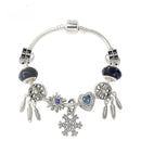 Pandora-Style Rhinestone Blue Cat’s Eye Heart Bracelet: Glass Beads, Dreamcatcher Feather Snowflake(20cm)-1