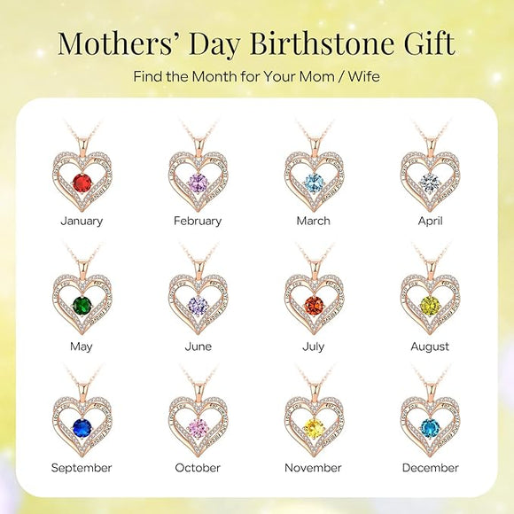 18K Rose Gold Necklaces for Women, 926 Sterling Silver Gifts for Mothers Day, Jewelry for Wife Mom Her Girlfriend, Birthstone Diamond Necklace for Birthday Anniversary, Heart Pendant Jewelry-AUG