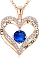 18K Rose Gold Necklaces for Women, 927 Sterling Silver Gifts for Mothers Day, Jewelry for Wife Mom Her Girlfriend, Birthstone Diamond Necklace for Birthday Anniversary, Heart Pendant Jewelry-SEP-1