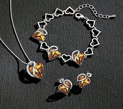 Infinity Love Heart Necklace, Birthstone Necklace for Women, Jewelry for Women with Healing Crystals, Allergy Free Pendant Necklace-11a-November-Amber Brown