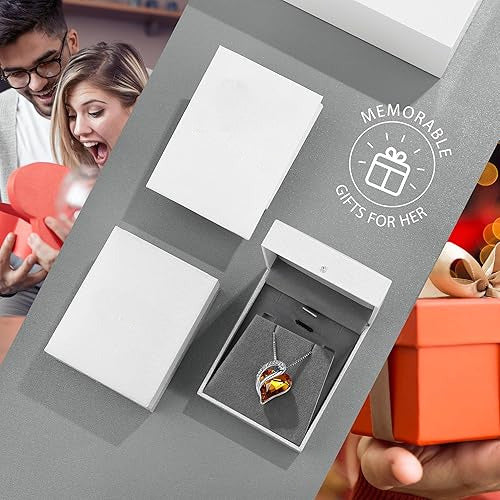 Infinity Love Heart Necklace, Birthstone Necklace for Women, Jewelry for Women with Healing Crystals, Allergy Free Pendant Necklace-11a-November-Amber Brown