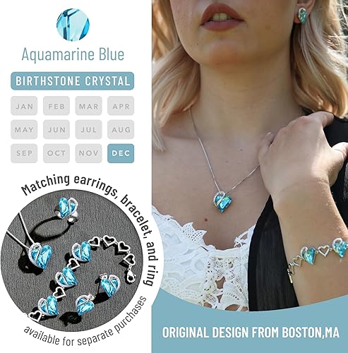 Infinity Love Heart Necklace, Birthstone Necklace for Women, Jewelry for Women with Healing Crystals, Allergy Free Pendant Necklace-12a-December-Aquamarine Blue