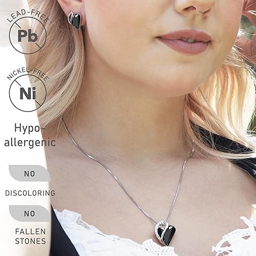 Infinity Love Heart Necklace, Birthstone Necklace for Women, Jewelry for Women with Healing Crystals, Allergy Free Pendant Necklace-13b-Protection-Jet Black