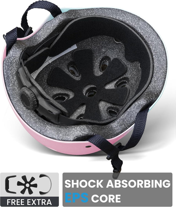 Outdoor Master Youth & Kids Bike Helmet - Adjustable Multi-Sports Skateboard Helmet with Removable Liners for Balance Bike, Toddler Scooter, One Wheel Hoverboard-Blue pink gradient-Small