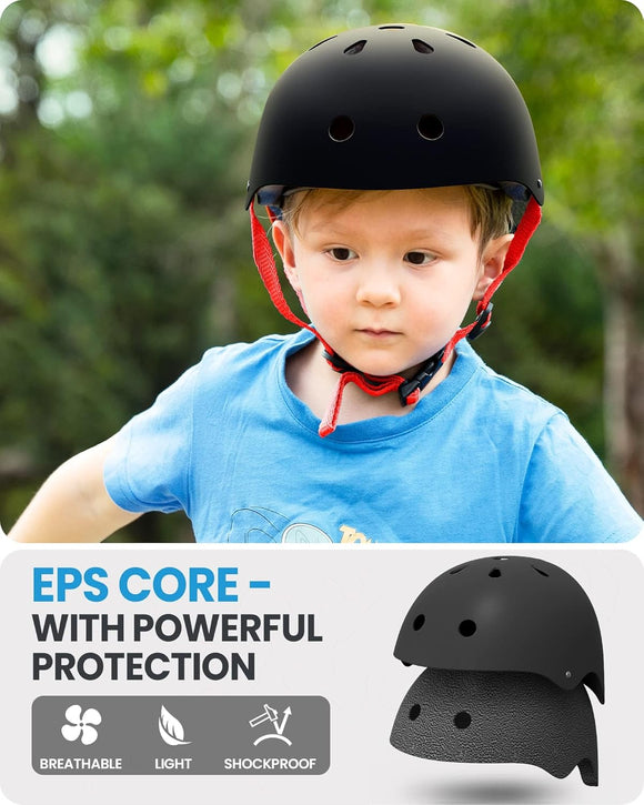 OutdoorMaster Youth & Kids Bike Helmet - Adjustable Multi-Sports Skateboard Helmet with Removable Liners for Balance Bike, Toddler Scooter, One Wheel Hoverboard-Black Red-Large