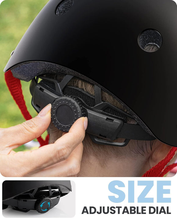 OutdoorMaster Youth & Kids Bike Helmet - Adjustable Multi-Sports Skateboard Helmet with Removable Liners for Balance Bike, Toddler Scooter, One Wheel Hoverboard-Black Red-Medium