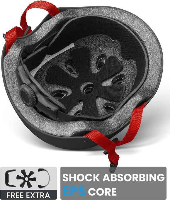 OutdoorMaster Youth & Kids Bike Helmet - Adjustable Multi-Sports Skateboard Helmet with Removable Liners for Balance Bike, Toddler Scooter, One Wheel Hoverboard-Black Red-Small