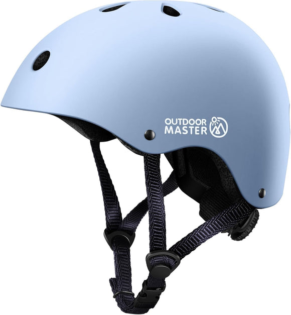 OutdoorMaster Youth & Kids Bike Helmet - Adjustable Multi-Sports Skateboard Helmet with Removable Liners for Balance Bike, Toddler Scooter, One Wheel Hoverboard-Light Blue-Medium