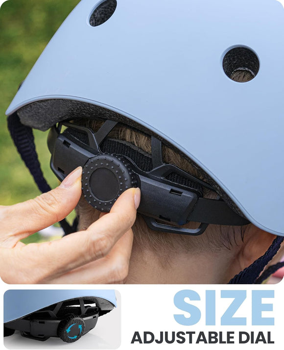 OutdoorMaster Youth & Kids Bike Helmet - Adjustable Multi-Sports Skateboard Helmet with Removable Liners for Balance Bike, Toddler Scooter, One Wheel Hoverboard-Light Blue-Medium