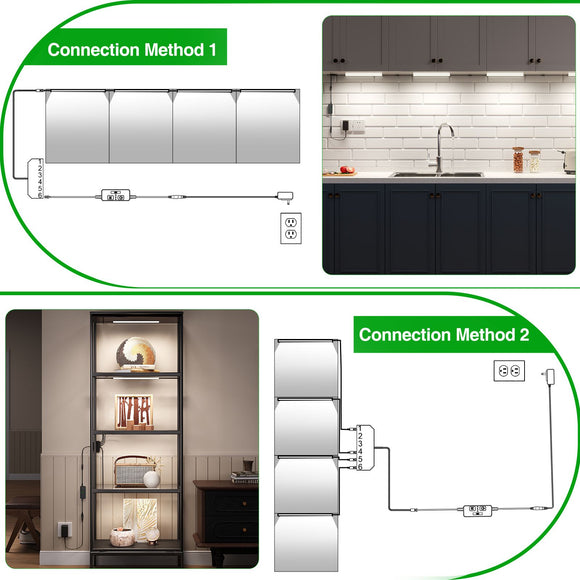 Under Cabinet Lighting, Timer & CCT 2700-6000K with Slider Dimmer, Plug-in 12Inch 12W Lights for Curio Cabinet, Kitchen, Bookshelf (4 Bars Kit)