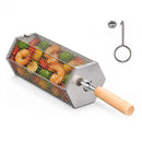 Rolling Grill Basket with Removable Handle, 304 Stainless Steel BBQ Grilling Basket for Vegetables, Fish, Shrimp & Meat-1