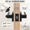 Matte Black Keyless Privacy Door Lever Handle, Heavy Duty Interior Door Lockset, Adjustable 60/70mm Backset, Reversible for Bedroom Bathroom Home Office-5