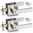 Privacy Door Lever Handle with Key, Heavy Duty Interior Door Lock, Adjustable Latch-Silver-1