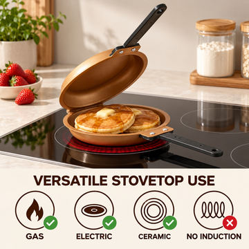 Double-Sided Non-Stick Frying Pan, Flip Pancake Pan with Heat-Resistant Handle for Eggs, Pancakes & Toast, Gas Electric & Ceramic Stoves - 0