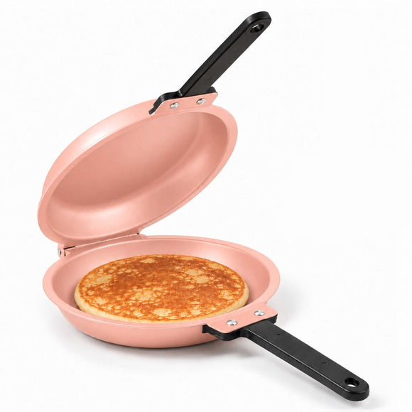 Double-Sided Non-Stick Frying Pan, Flip Pancake Pan with Heat-Resistant Handle for Eggs, Pancakes & Toast, Gas Electric & Ceramic Stoves-Pink