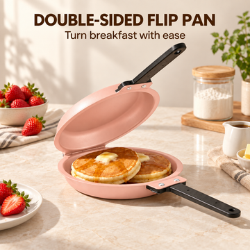 Double-Sided Non-Stick Frying Pan, Flip Pancake Pan with Heat-Resistant Handle for Eggs, Pancakes & Toast, Gas Electric & Ceramic Stoves-Pink - 0