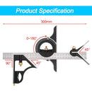Metal Combination Square Multi-Function Carpentry Ruler Combination Angle Ruler With Zero Level Protractor Straight-2