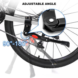 Single Adjustable Bicycle Kickstand - Suitable for 22'' to 17'' - Single Bicycle Stand - Side Stand - Aluminum Stainless Steel - Sturdy Wide Base - Easy to Install - Universal - Black - Bicycle, E-Bike, City Bike & Mountain Bike - With Hex Wrench - 0