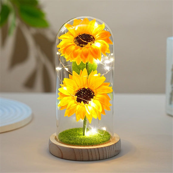 Sunflower Gift for Women,Sun Flowers Home Decor,Preserved Sunflower Bouquet in Glass Dome,Birthday Gifts for Her Mom