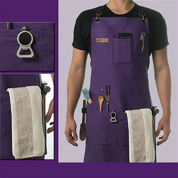 Chef and BBQ Apron - Canvas, Stainless Steel Hardware - Cross Back Straps（Purple, with only one apron）