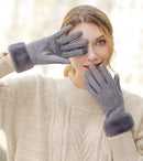 Women Winter Warm Touch Screen Soft Windproof Lined Thick Gloves for Snow Skiing in Clod Weather grey-4