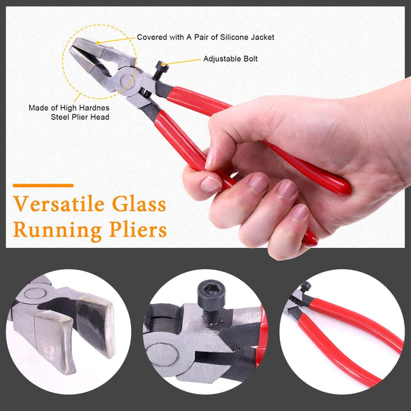 Premium Glass Running Breaking Pliers and Class Cutter Kit, Heavy Duty Glass Cutting Tool with Rubber Tip, Work Great for Stained Glass, Mosaics, Fusing, Breaking