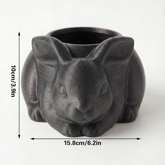 3D printed animal flower pots suitable for home and garden. Gray rabbit single piece.
