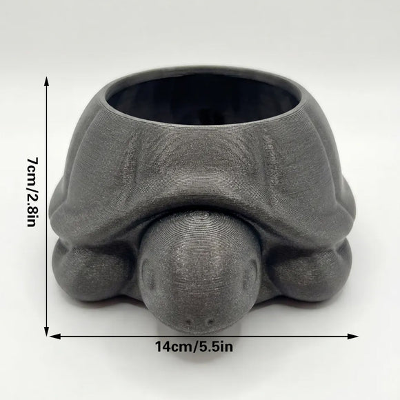 3D printed animal flower pots suitable for home and garden. Gray turtle single piece.