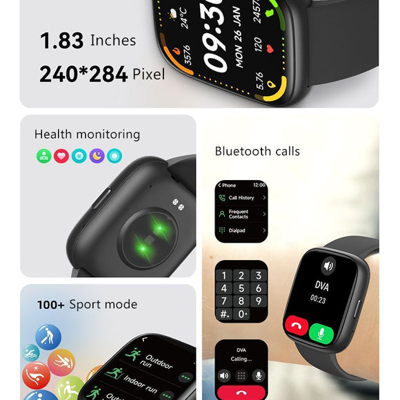 Green Unisex Health Monitoring Smart Watch with Call Function