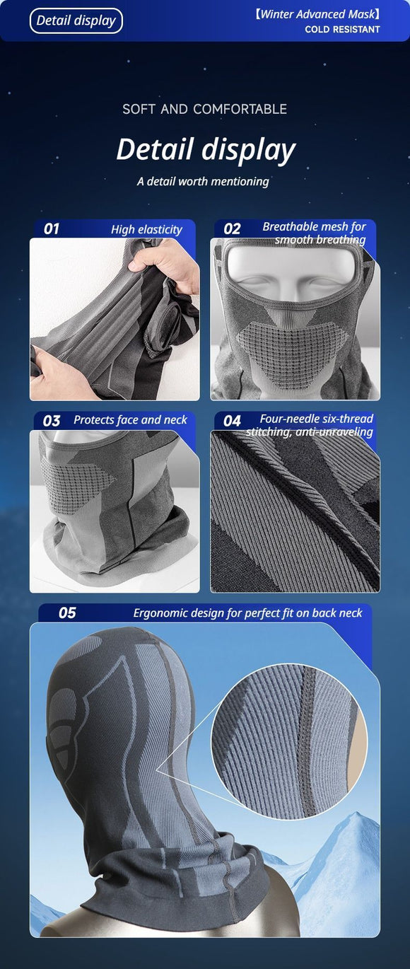 Black and Blue Unisex Windproof Ski Balaclava, Thermal Neck Gaiter & Motorcycle Face Mask