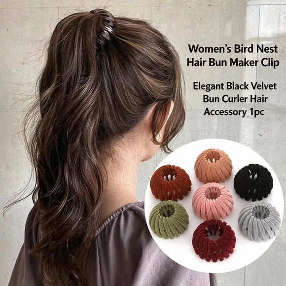 Women's Velvet Magic Bun Holder Expandable 6-13cm Quick Updo Hair Clip Grey 1pc Spring