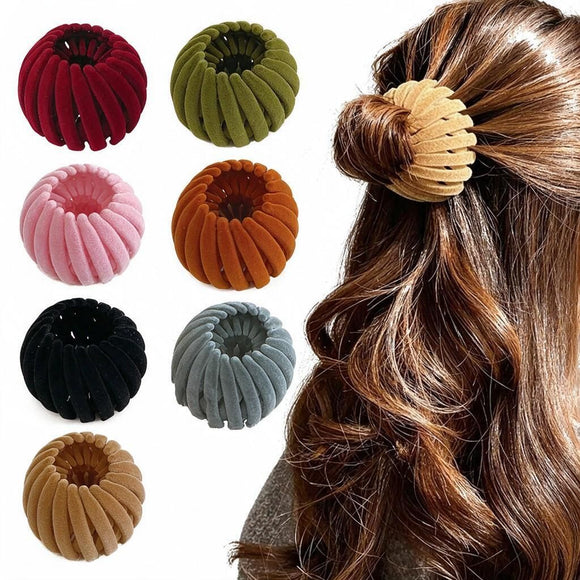 Women's Quick Updo Hair Clutch Clip Velvet Bun Accessory for High Ponytail Wine Red 1pc Xmas Gift