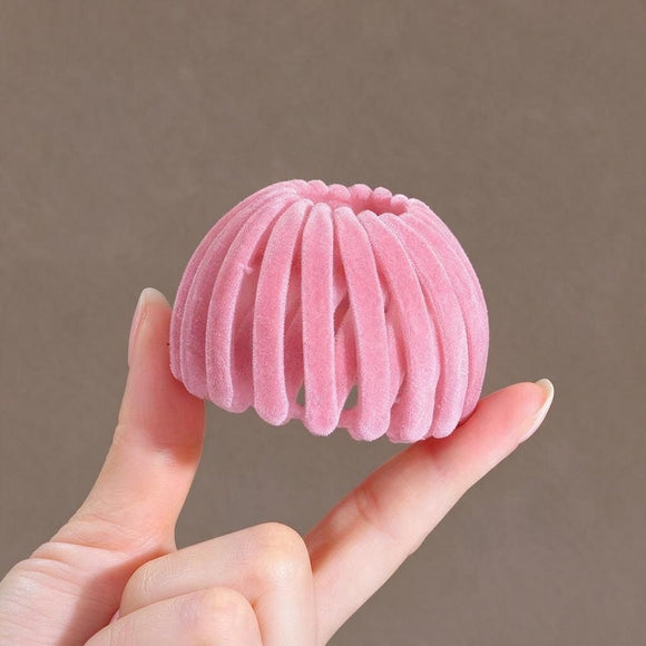 Pink Velvet Bun Cage Clip Fast Hair Updo Tool for Thick Hair Women's Styling Accessory 1pc Party
