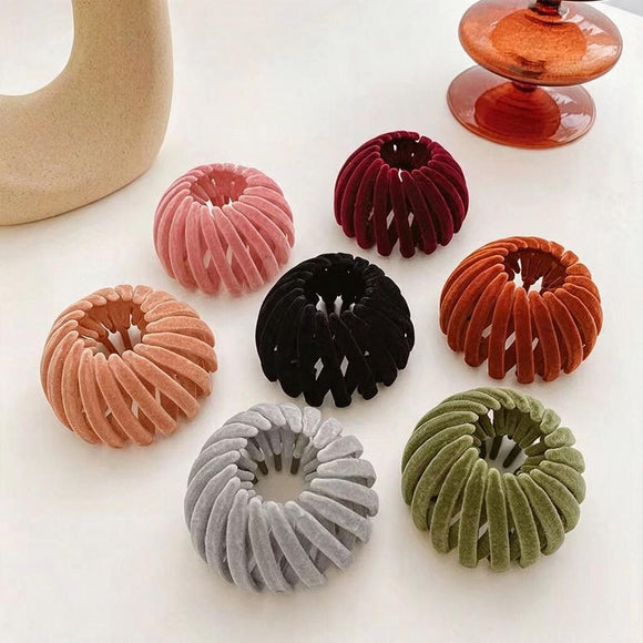 Purple Velvet Bun Sponge Ring Messy Updo Styling Tool for Women Hair Accessory 1pc Spring