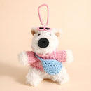 West Highland Dog Plush Bag Charm Wearing Pink Outfit With Blue Crossbody Bag, Soft Stuffed Pendant for Christmas & Halloween Gifts-1