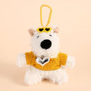 West Highland Dog Plush Pendant In Yellow Outfit With Heart Motif, Adorable Bag Hanging Ornament, Mini Keychain for Christmas & Halloween-1