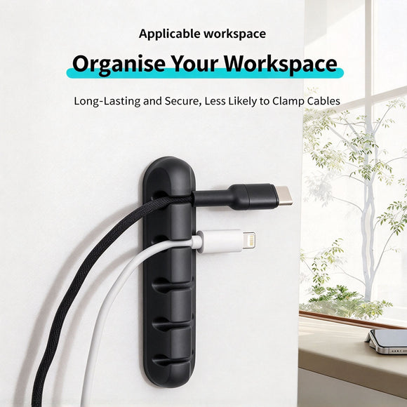 Desktop Cable Organizer White 3‑Hole 3Pcs Cord Holder Clips Charging Data Cable Management Fixer, Practical Halloween Christmas Office Desk Gift Accessory