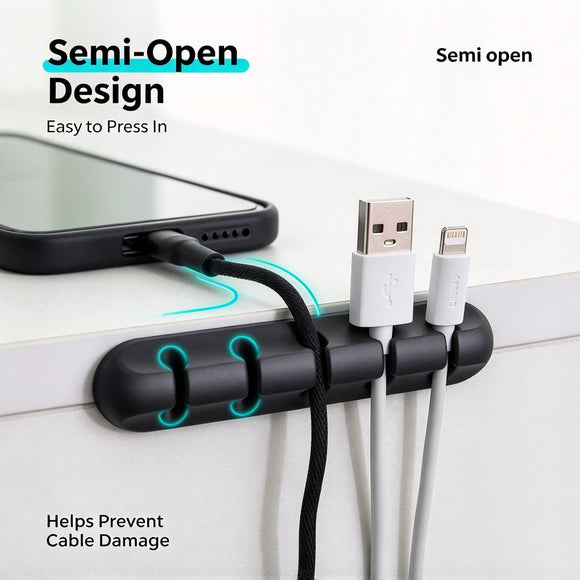 Black 5‑Hole Cable Holder Clips 3Pcs Desktop Data Charging Cord Management Fixer, Tidy Desk Storage Organizer Practical Xmas Gift For Home User