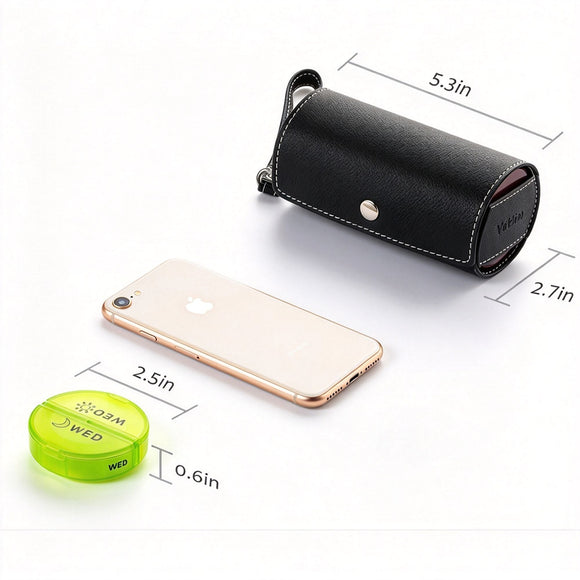 Brown Round PU Leather Pill Box Portable Medicine Organizer Large Medication Storage Case, Ideal Christmas Gift for Travel Home Use