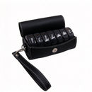 All Black Round Portable PU Leather Pill Organizer Large Capacity Medicine Box, Compact Weekly Pill Case Halloween Holiday Present-1