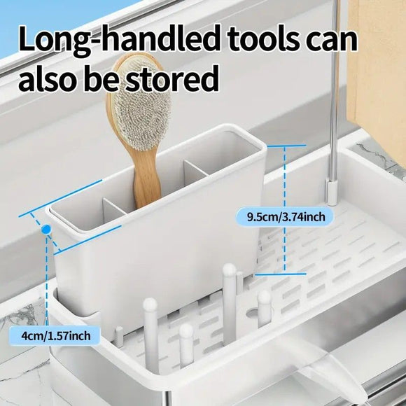 No Drill 360° Rotating Drain Sponge Holder with Tray Kitchen Sink Organizer(GREY)