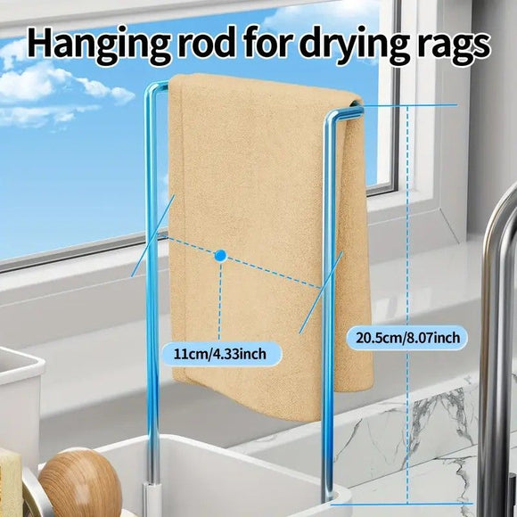 No Drill 360° Rotating Drain Sponge Holder with Tray Kitchen Sink Organizer(GREY)