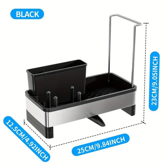 No Drill 360° Rotating Drain Sponge Holder with Tray Kitchen Sink Organizer(GREY)