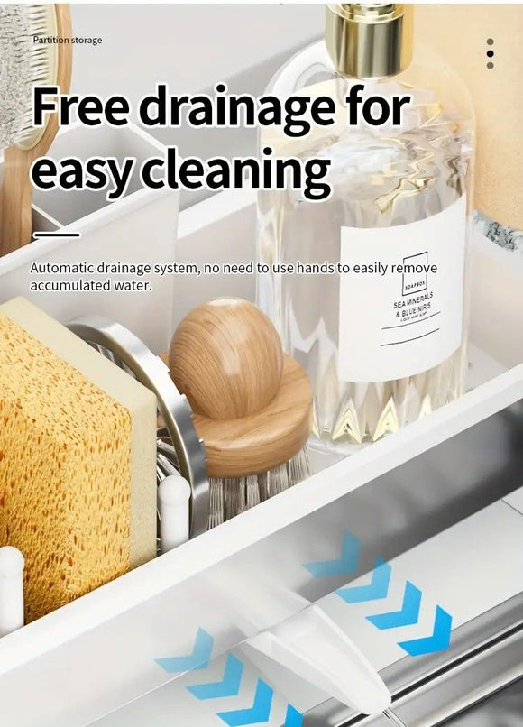 No Drill 360° Rotating Drain Sponge Holder with Tray Kitchen Sink Organizer(GREY)